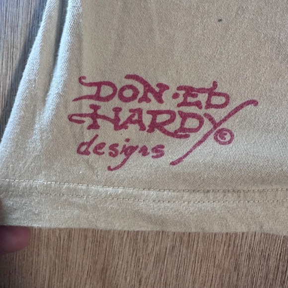 Ed Hardy Christian Audigier Bulldog USMC Graphic T Shirt Tan Large - Picture 9 of 10